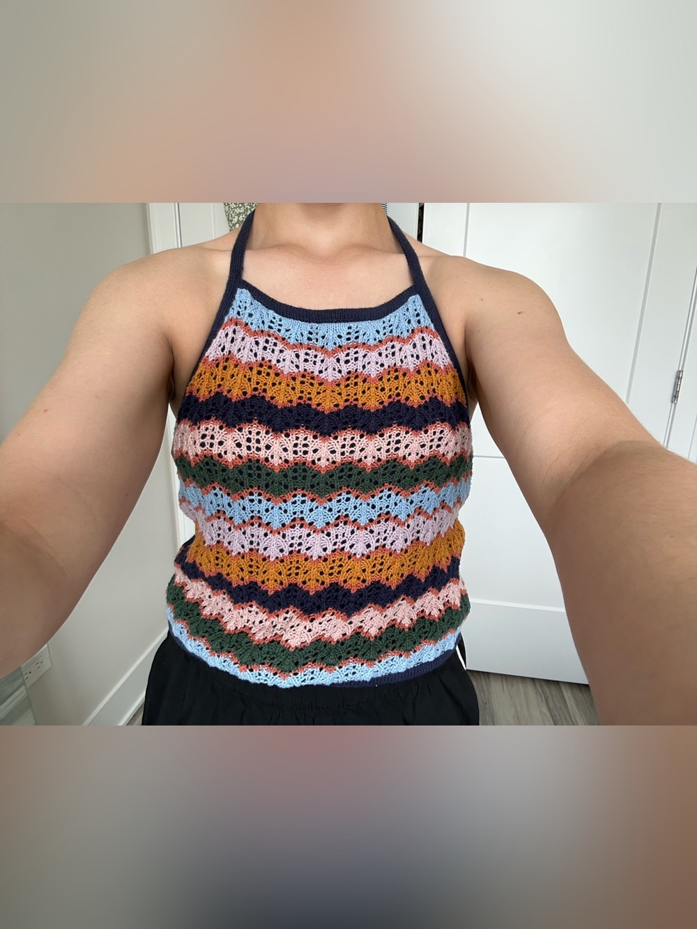 Women’s American Eagle Outfitters Navy Multicolor Crochet Halter Tank